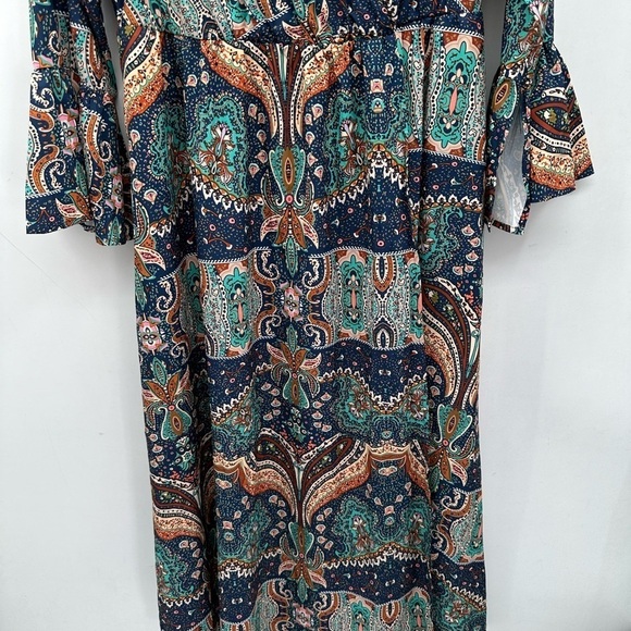 BLOOMCHIC womans milkmaid boho blue-teal lightweight maxi dress NWT 12 - Picture 5 of 14